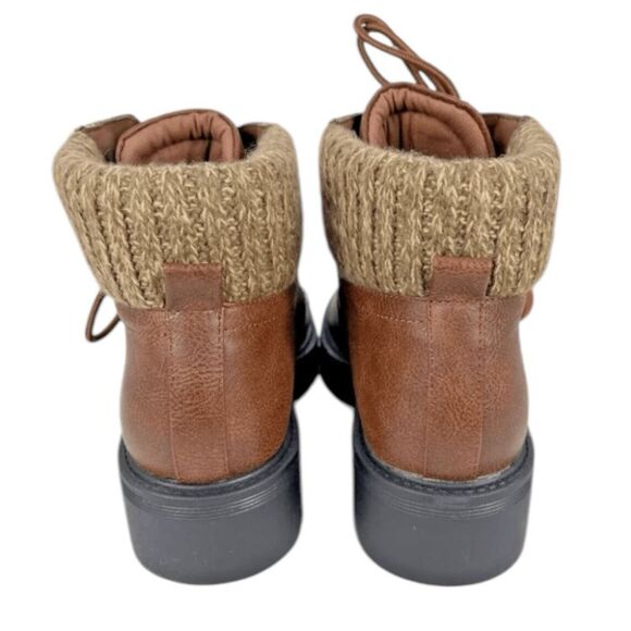 MIA Marsha Lug Hiking Boots Brown Vegan Leather Lace Up Textile Cuff 9 - Picture 6 of 10